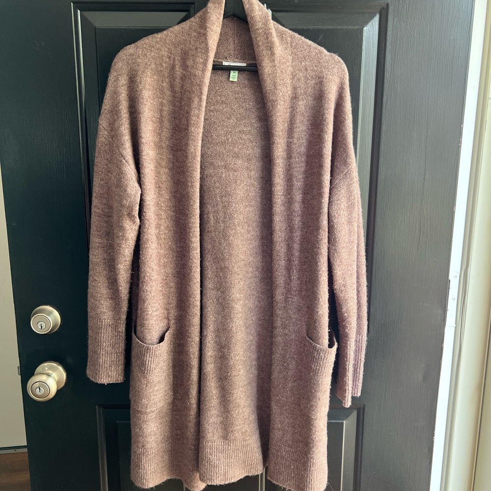 Susina Cozy Heathered Mauve Open-Front Cardigan